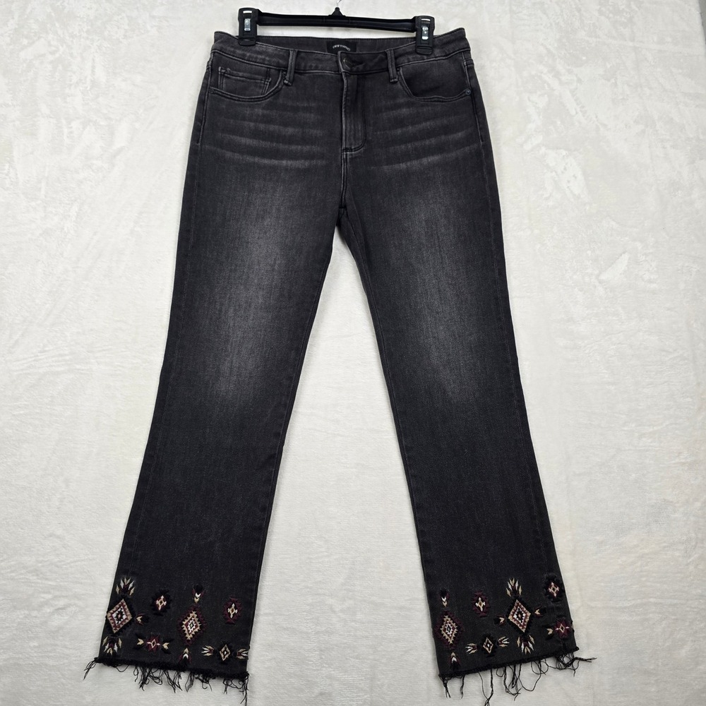 Driftwood Colette Embroidered Raw Hem Straight Leg Jeans Black Size 30 W30 L26
